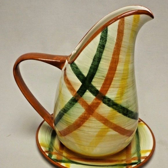 Vernonware Homespun Hand Painted Under Glaze 7 1/2" Salad Plate & 32 oz. Pitcher - Picture 3 of 13
